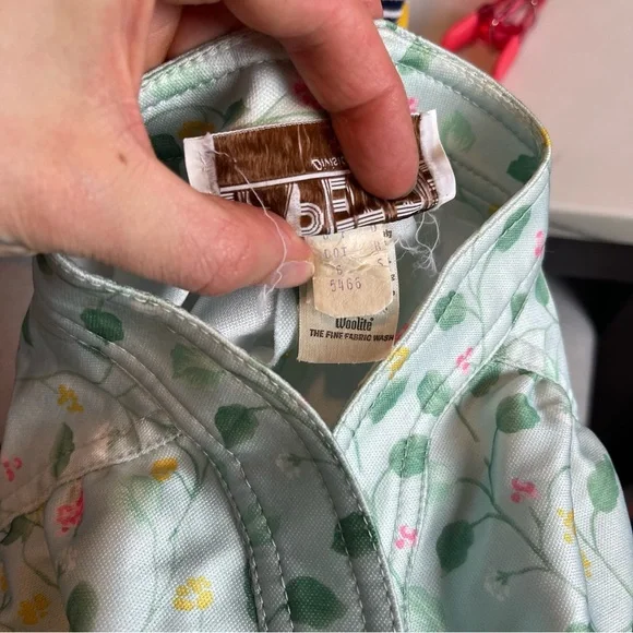 Vintage 1970s LF Petites Women's 6 Green Floral Whimsical Border Hem Belt Dress - Picture 9 of 11